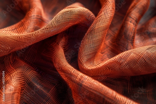 A textile masterpiece: the fabric swatch showcases thick and thin waves in burnt sienna. The linen texture promises both elegance and durability