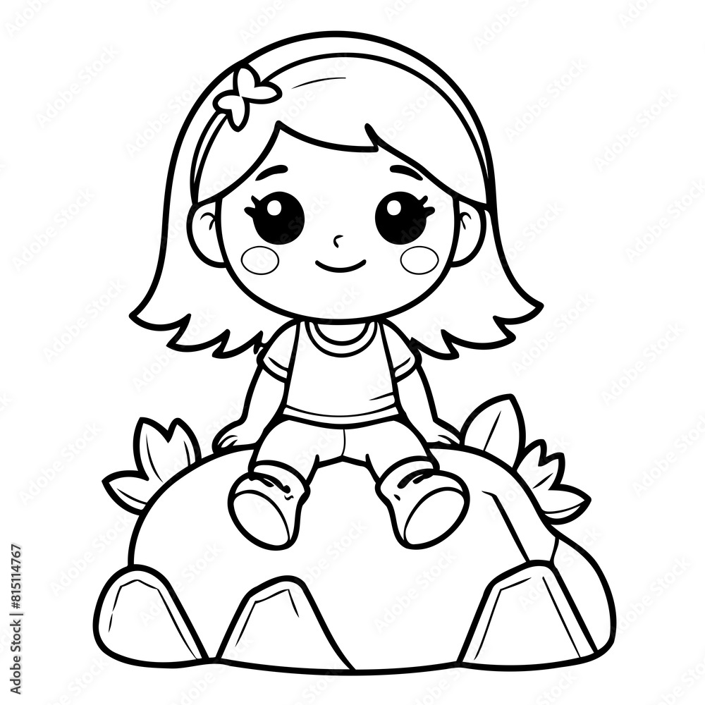 Cute vector illustration Girl doodle colouring activity for kids Cute vector illustration Girl doodle colouring activity for kids