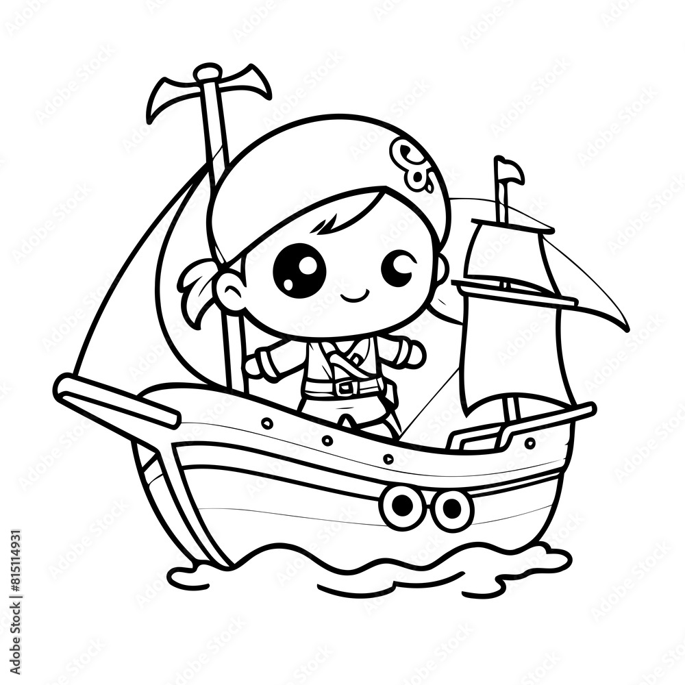 Cute vector illustration pirateship for kids colouring worksheet Cute vector illustration pirateship for kids colouring worksheet