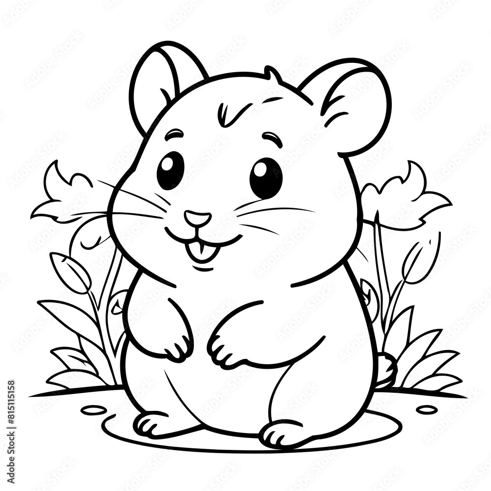 Vector illustration of a cute Hamster doodle for kids colouring page Vector illustration of a cute Hamster doodle for kids colouring page