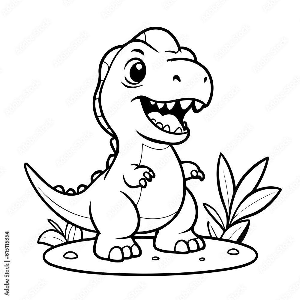 Cute vector illustration TRex colouring page for kids Cute vector illustration TRex colouring page for kids