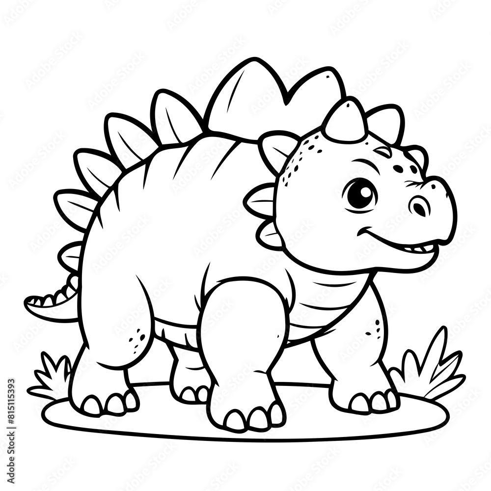 Fototapeta premium Vector illustration of a cute Ankylosaurus doodle for kids colouring page