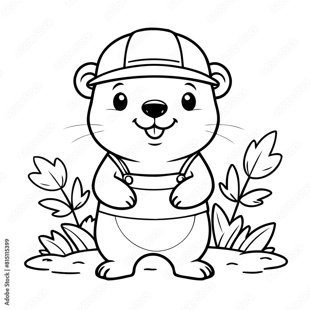 Simple vector illustration of Beaver for kids colouring worksheet Simple vector illustration of Beaver for kids colouring worksheet