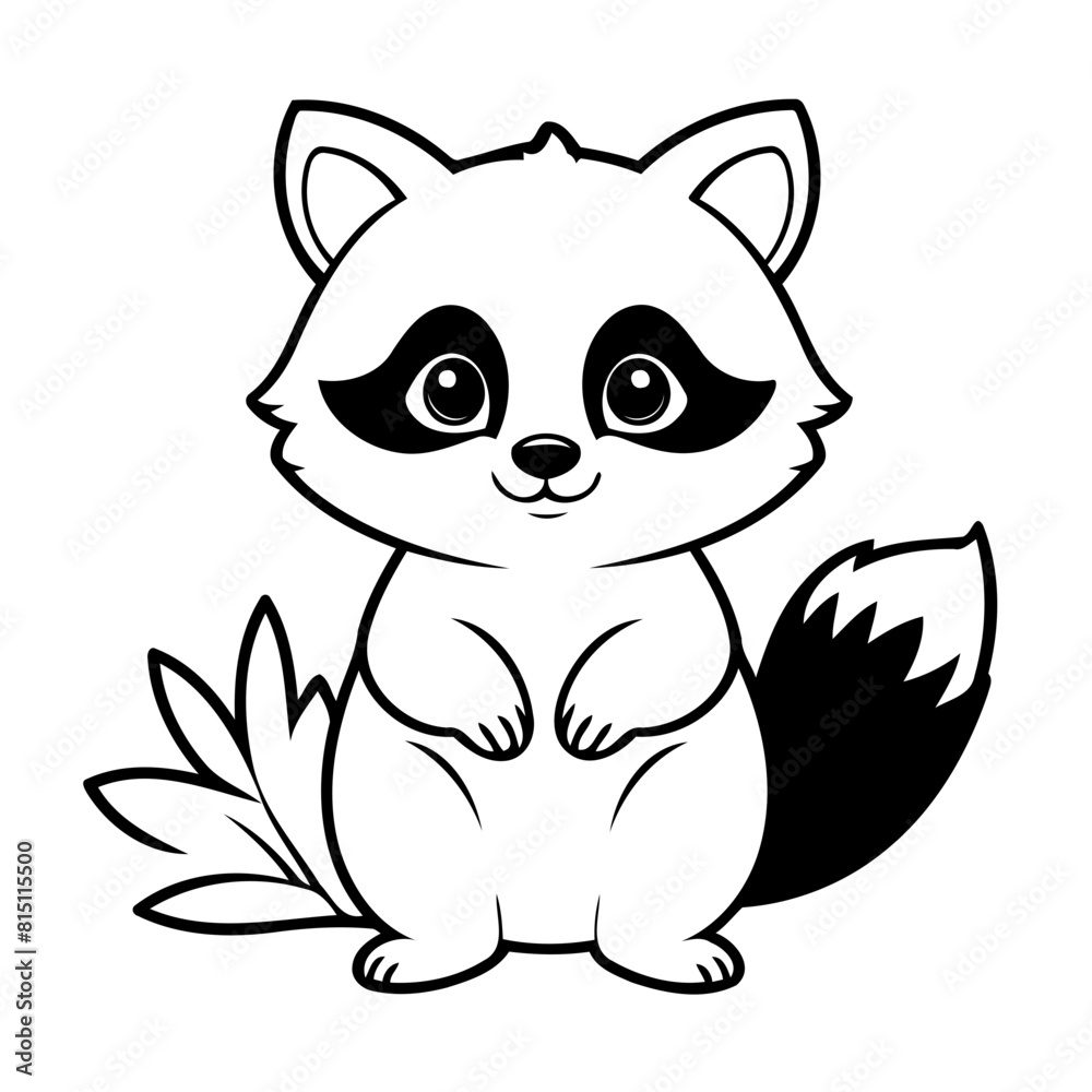 Fototapeta premium Cute vector illustration raccoon drawing for children page