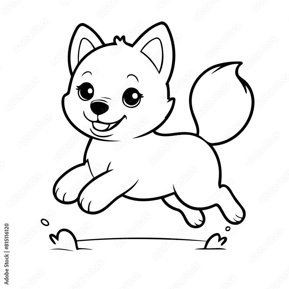 Fototapeta premium Vector illustration of a cute Husky drawing colouring activity
