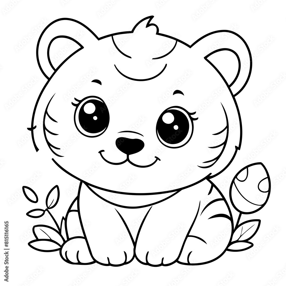 Obraz premium Cute vector illustration Tiger hand drawn for kids page