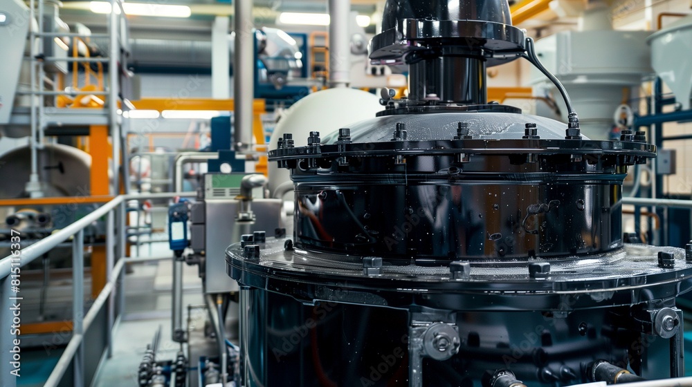 Jet Black Industrial Mixer in a Cosmetics Production Plant, Focus on Batch Processing Jet Black Industrial Mixer in a Cosmetics Production Plant, Focus on Batch Processing
