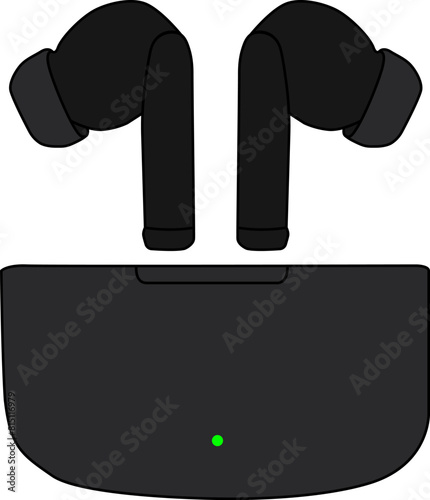 Wireless in ear headphones, vector graphic, graphic resources, high quality, object, technology, futuristic, unique, comfortable, original, volume, audio output, audio input