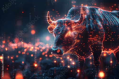 Powerful Digital of a Glowing Bull Like Creature Emanating Dynamic Energy and Electricity