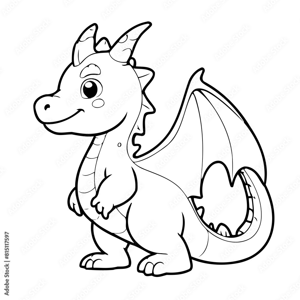 Fototapeta premium Cute vector illustration Dragon for kids colouring page