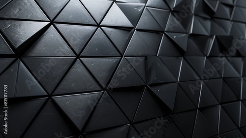 Abstract black triangular tiles wall. polished futuristic background formed from arranged 3d blocks