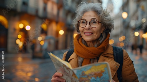 Senior Woman Uncovers European Heritage A Retirees Adventure in Historic City photo