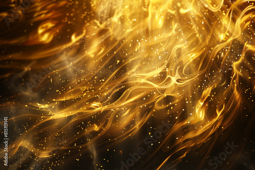 Abstract golden flames dancing and flickering, casting intricate shadows and highlights on a dark background.