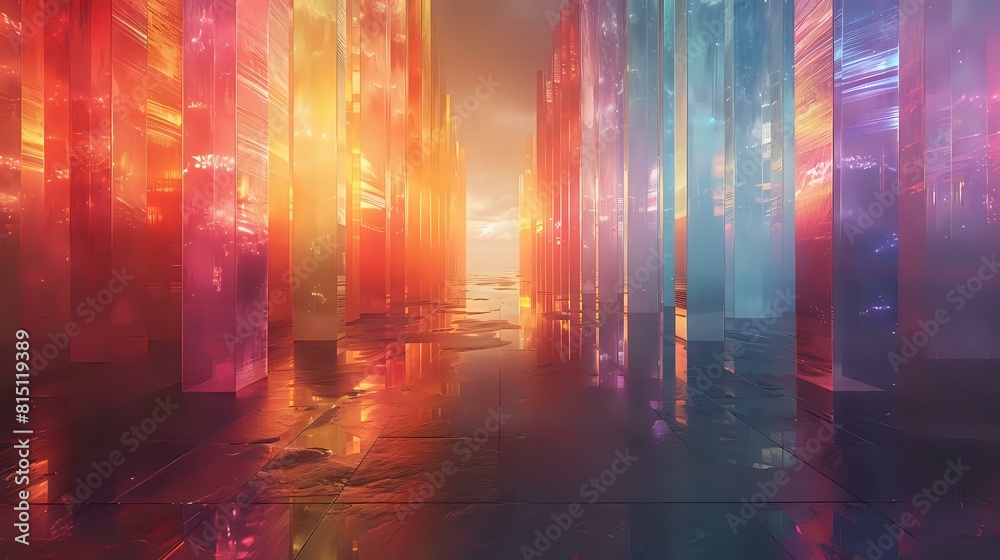 Synthetic Grid: Abstract Futuristic Landscape with Lighted Prisms