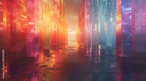 Synthetic Grid: Abstract Futuristic Landscape with Lighted Prisms © Maquette Pro
