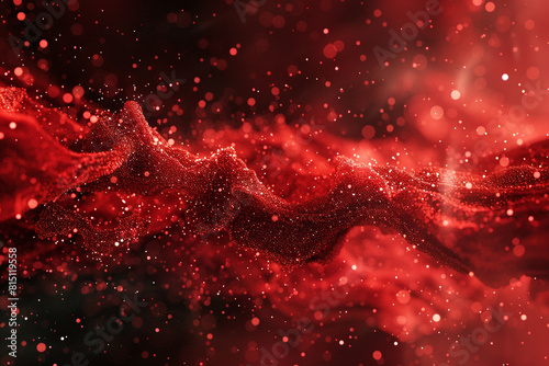 Abstract red particles coalescing and dispersing in a mesmerizing display of computational artistry, capturing the essence of AI-driven simulations. photo