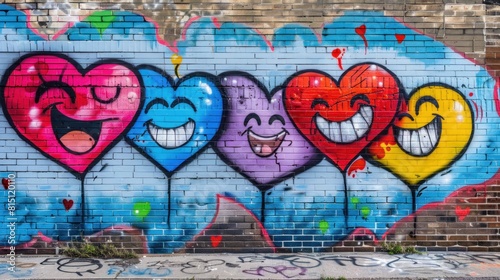 a row of heart-shaped graffiti