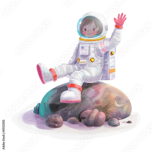 Astronaut sitting on planet and waving hand (17)