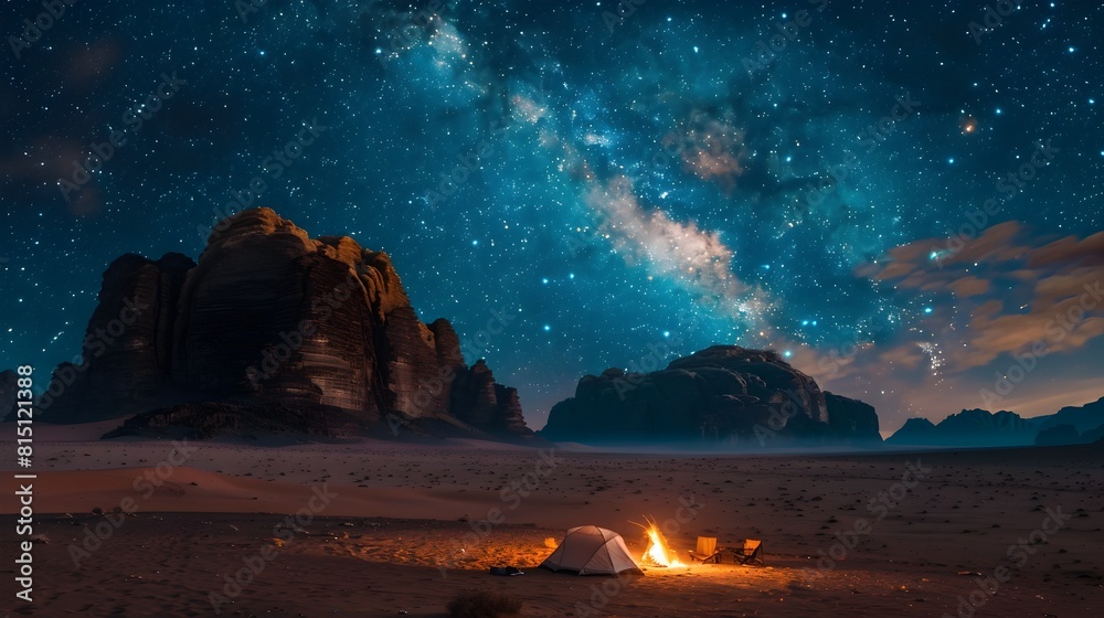 Tranquil Camping Under the Jeweled Arabian Night Sky in Wadi Rum