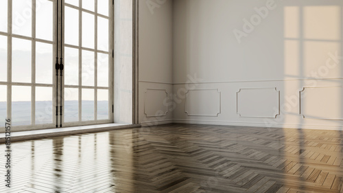 Large luxury modern bright interiors Living room mockup illustration 3D rendering image