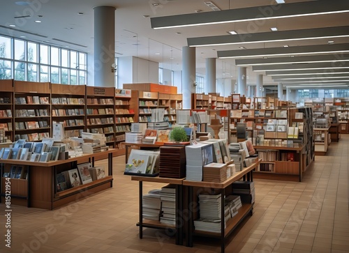 library with books on the shelves and a book photo