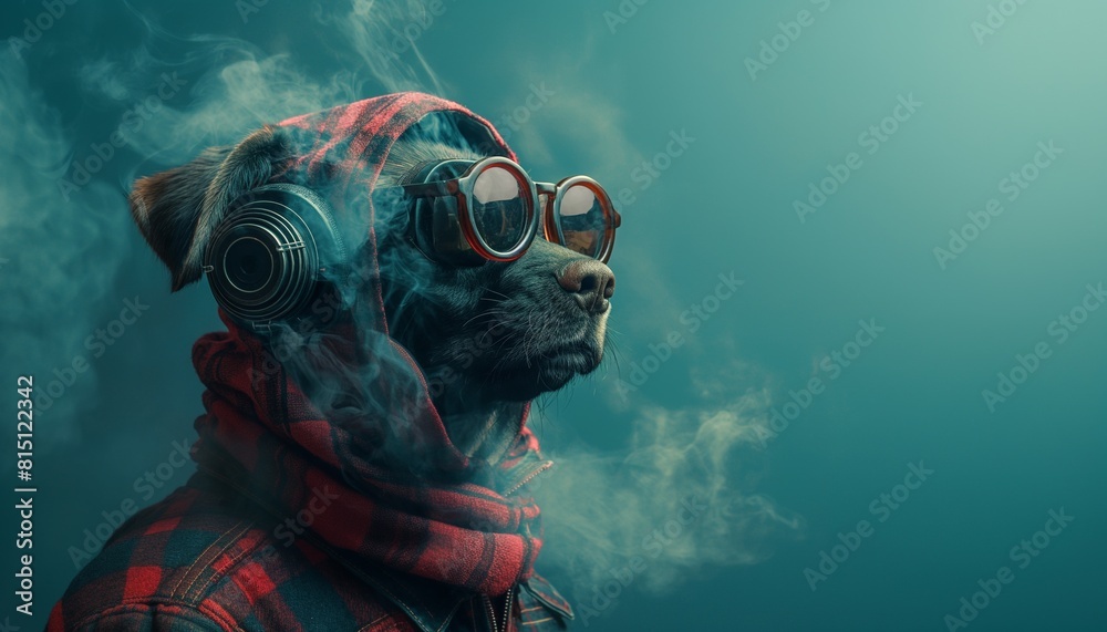 Dog in hipster glasses and smoke Dog in hipster glasses and smoke