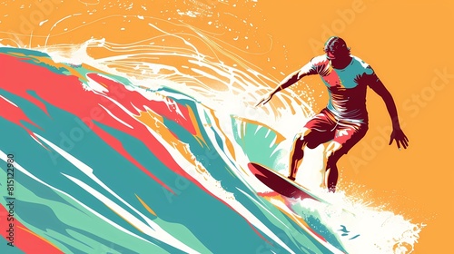 Obraz na płótnie Illustration of a surfing man, dynamic lines and intense colors w salonie
