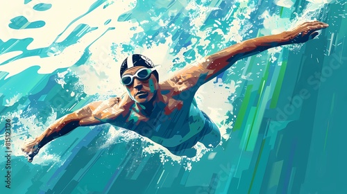 Illustration of a swimmer underwater in a swimming pool