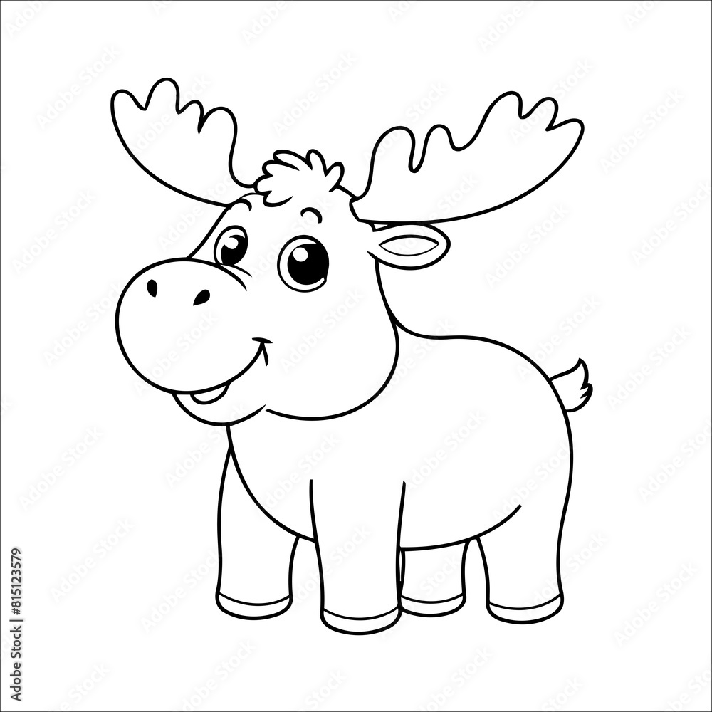 Fototapeta premium Moose Coloring Book Drawing For Kids