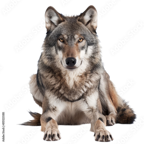 A gray wolf sitting down on a Png background  a gray wolf isolated on transparent background