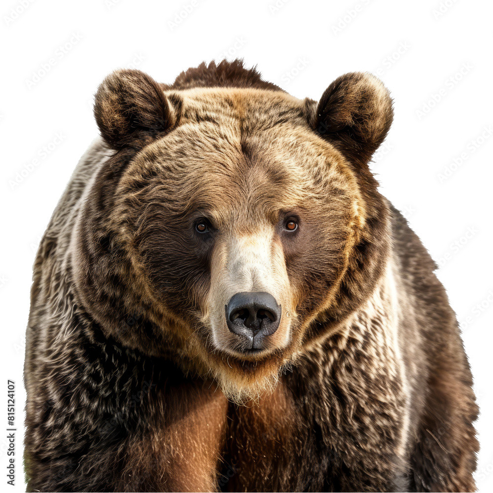 A brown bear standing in front of a plain Png background, a grizzly bear isolated on transparent background