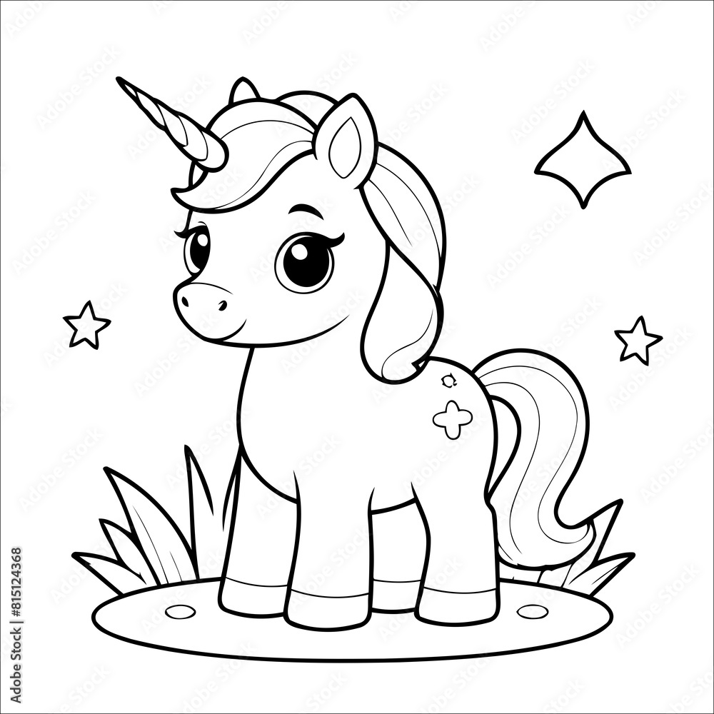 Naklejka premium Cute Unicorn Coloring Page For Children