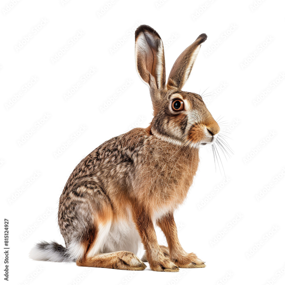 Fototapeta premium A hare sits in front of a white backdrop, a Beaver Isolated on a whitePNG Background