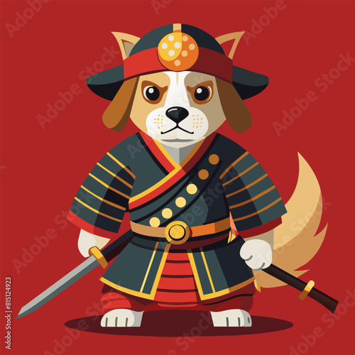Hero on Four Legs: An impressive vector illustration of a dog dressed in a samurai outfit.
