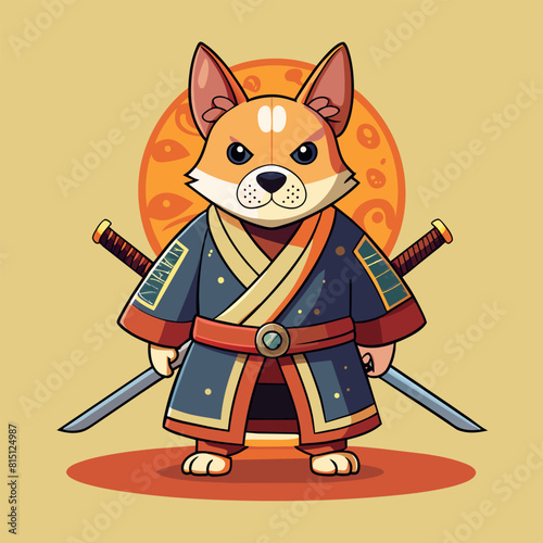 A fearless dog dressed as a samurai: a stunning vector illustration embodying the spirit of ancient Japanese warriors.
