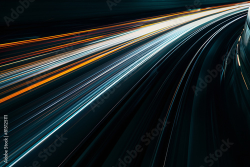 Abstract lines of motion captured in a long exposure photograph, tracing the path of a speeding vehicle as it streaks through the night.