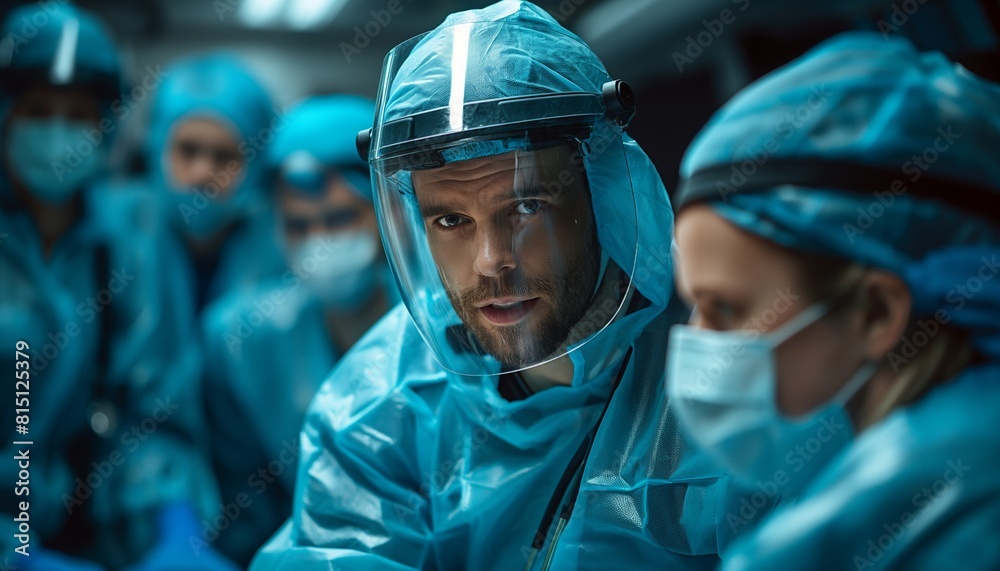 Focused doctors in surgery wearing protective gear Focused doctors in surgery wearing protective gear