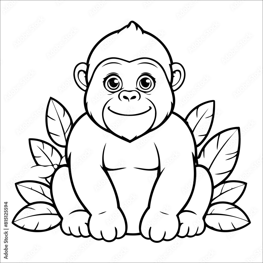 Naklejka premium Cute Gorilla Coloring Book For Kids