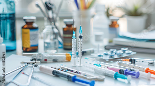 close up of medical syringe pharmacy medical equipment on isolated background