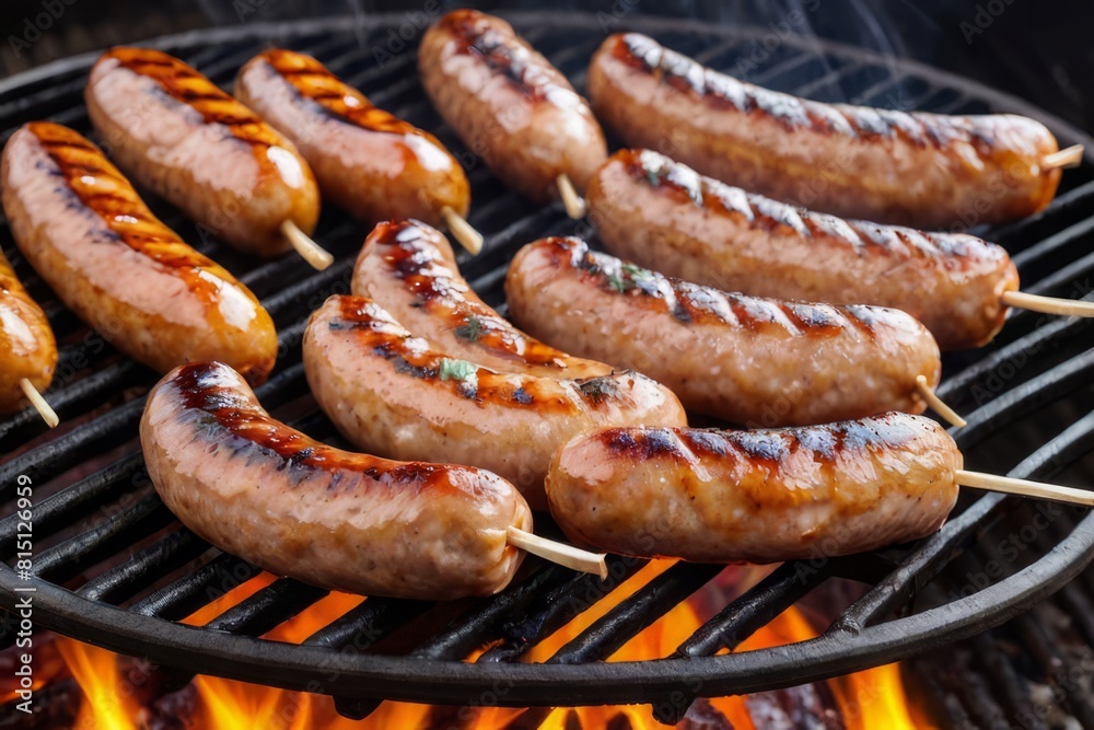 Juicy sausages grilled over an open flame increase appetite and add a mouth-watering appearance. Juicy sausages grilled over an open flame increase appetite and add a mouth-watering appearance.