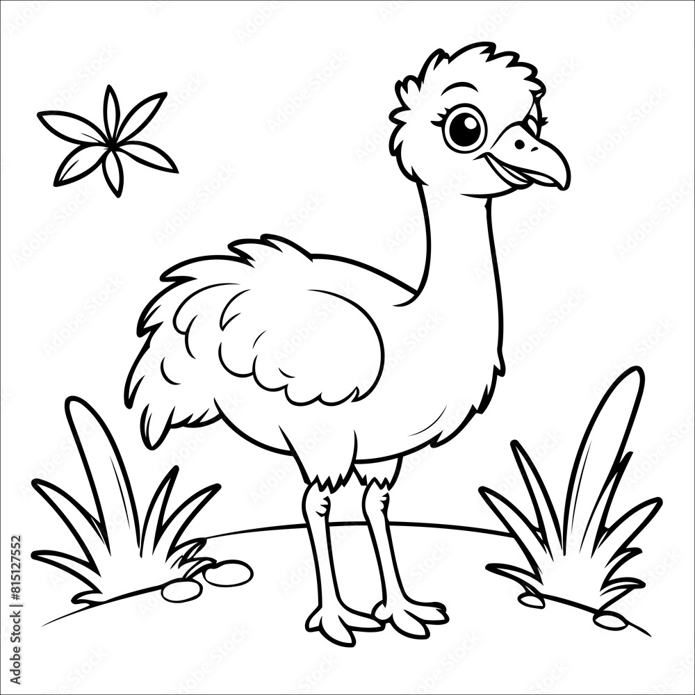 Fototapeta premium Ostrich hand drawn Coloring book for Toddlers