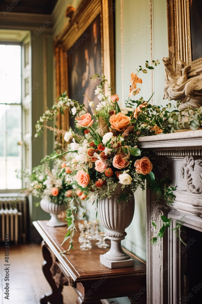 Floral decoration, wedding decor and autumn holiday celebration, autumnal flowers and event decorations in the English countryside mansion estate, country style idea