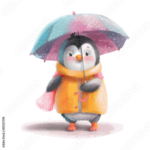 penguin holding an umbrella white background (7)