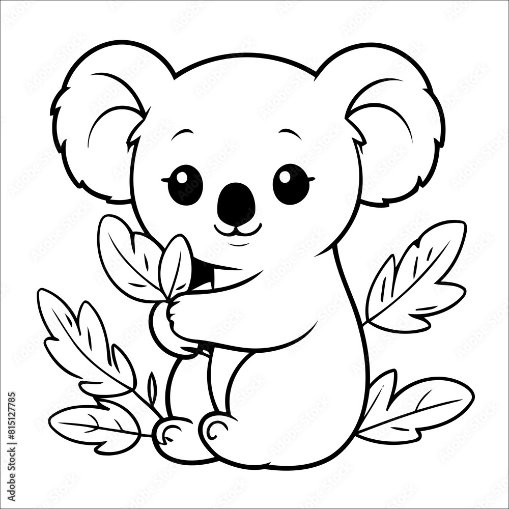Obraz premium Koala Hugging a Eucalyptus Tree Vector Coloring page for Kids