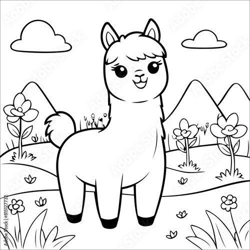 Llama Frolicking in a Meadow Vector Coloring page for Kids