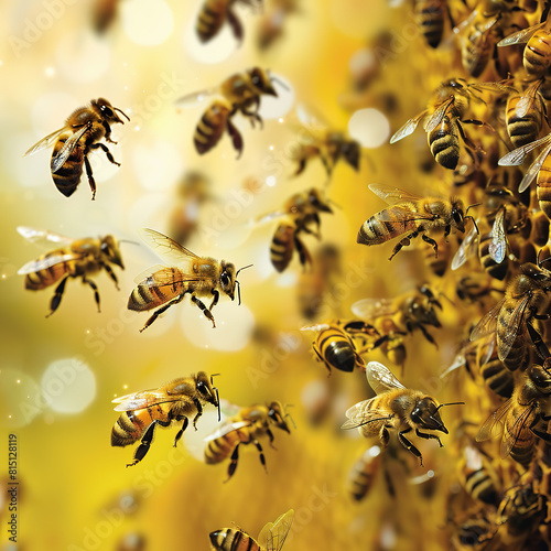 swarm of bees at work, close-up © vvalentine
