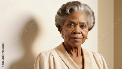 portrait of an African American business women with suit jacket, isolated white background
