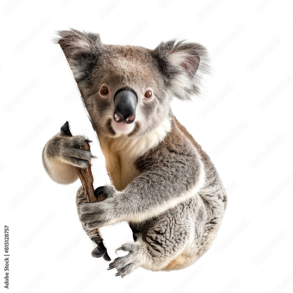 Naklejka premium A koala holding a sign on a Png background, a Beaver Isolated on a whitePNG Background