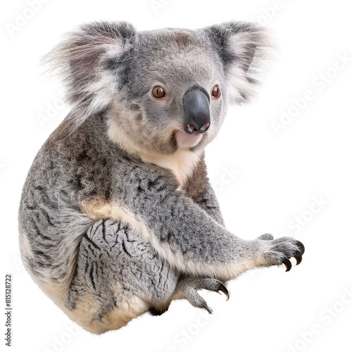 A koala is seated on a plain white surface  a koala isolated on transparent background