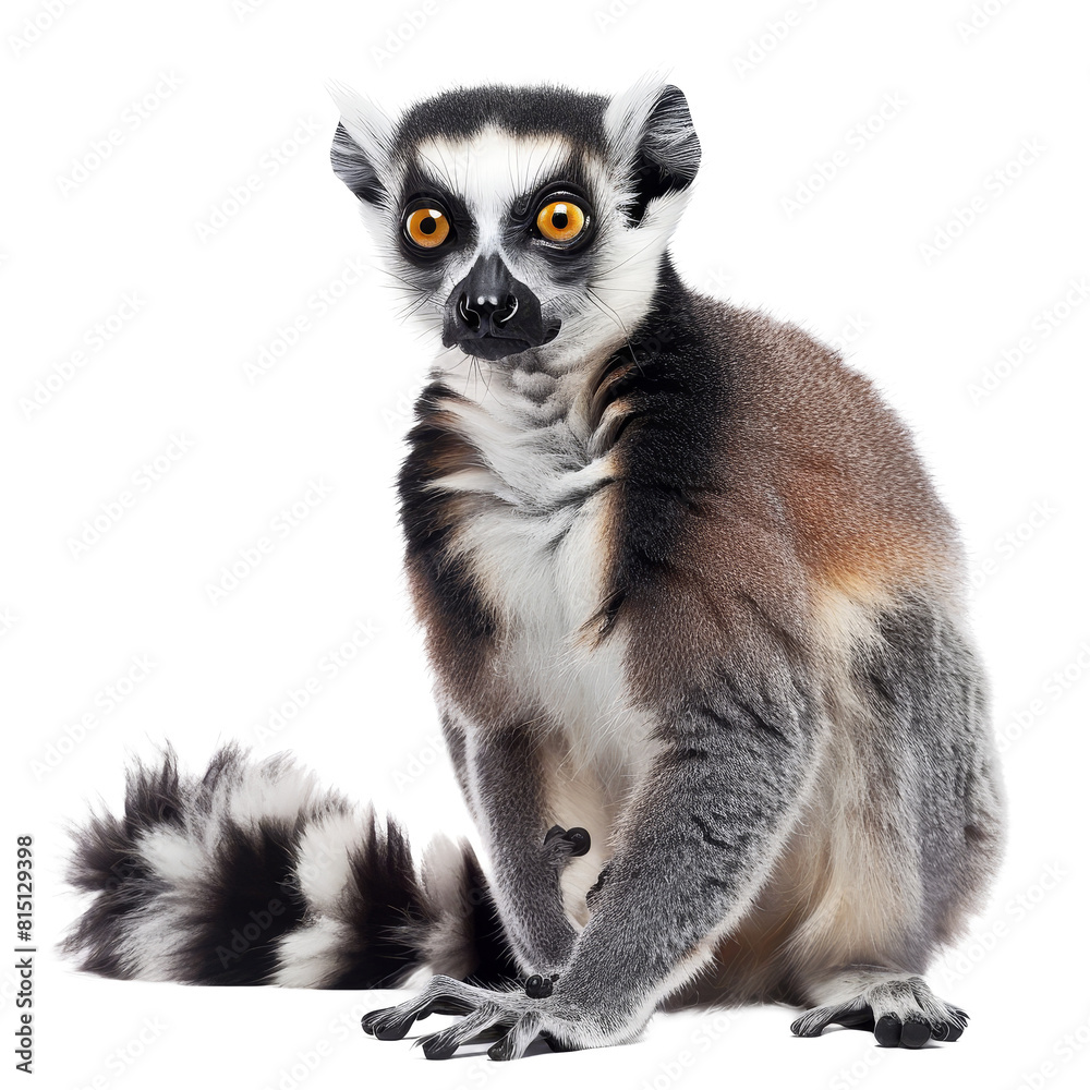 Obraz premium A ring tailed lemur sitting in front of a Png background, a Beaver Isolated on a whitePNG Background